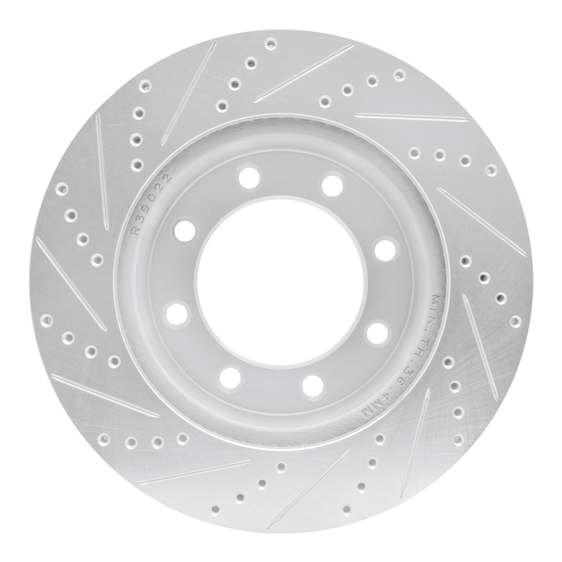 Ford F-450 Super Duty Brake Rotor (1) - Front Right - R1 Concepts - Drilled & Slotted - Silver - `05-`12